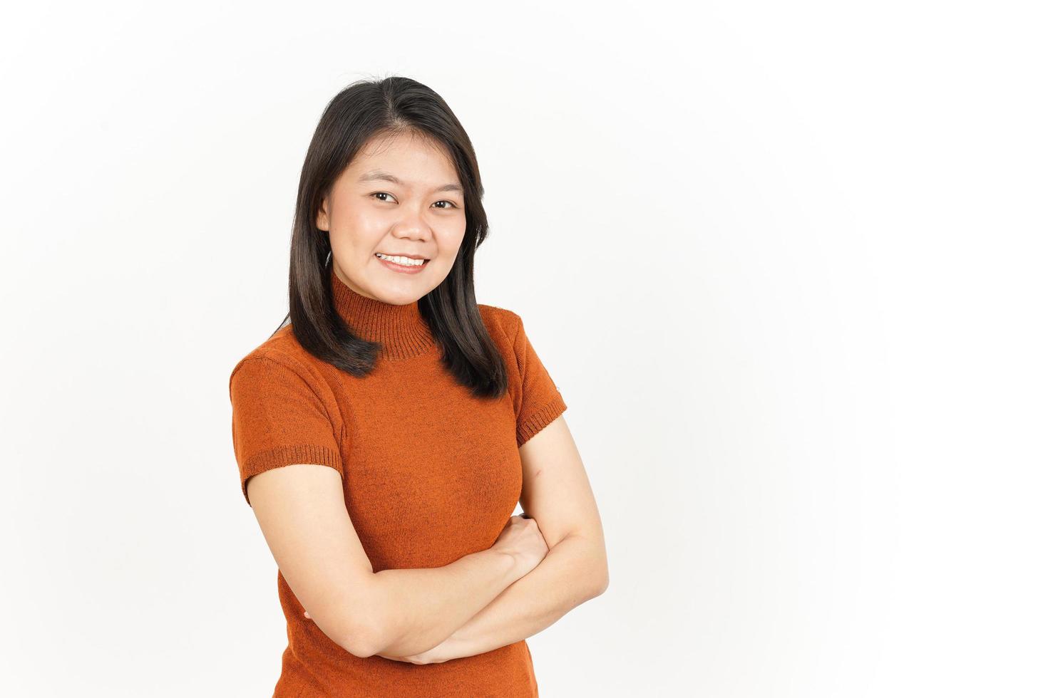 Smiling and Folding arms Of Beautiful Asian Woman Isolated On White Background photo