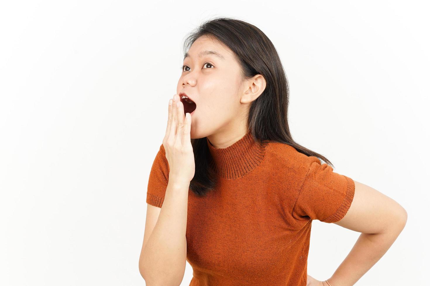 WOW and Shocked Face Expression Of Beautiful Asian Woman Isolated On White Background photo