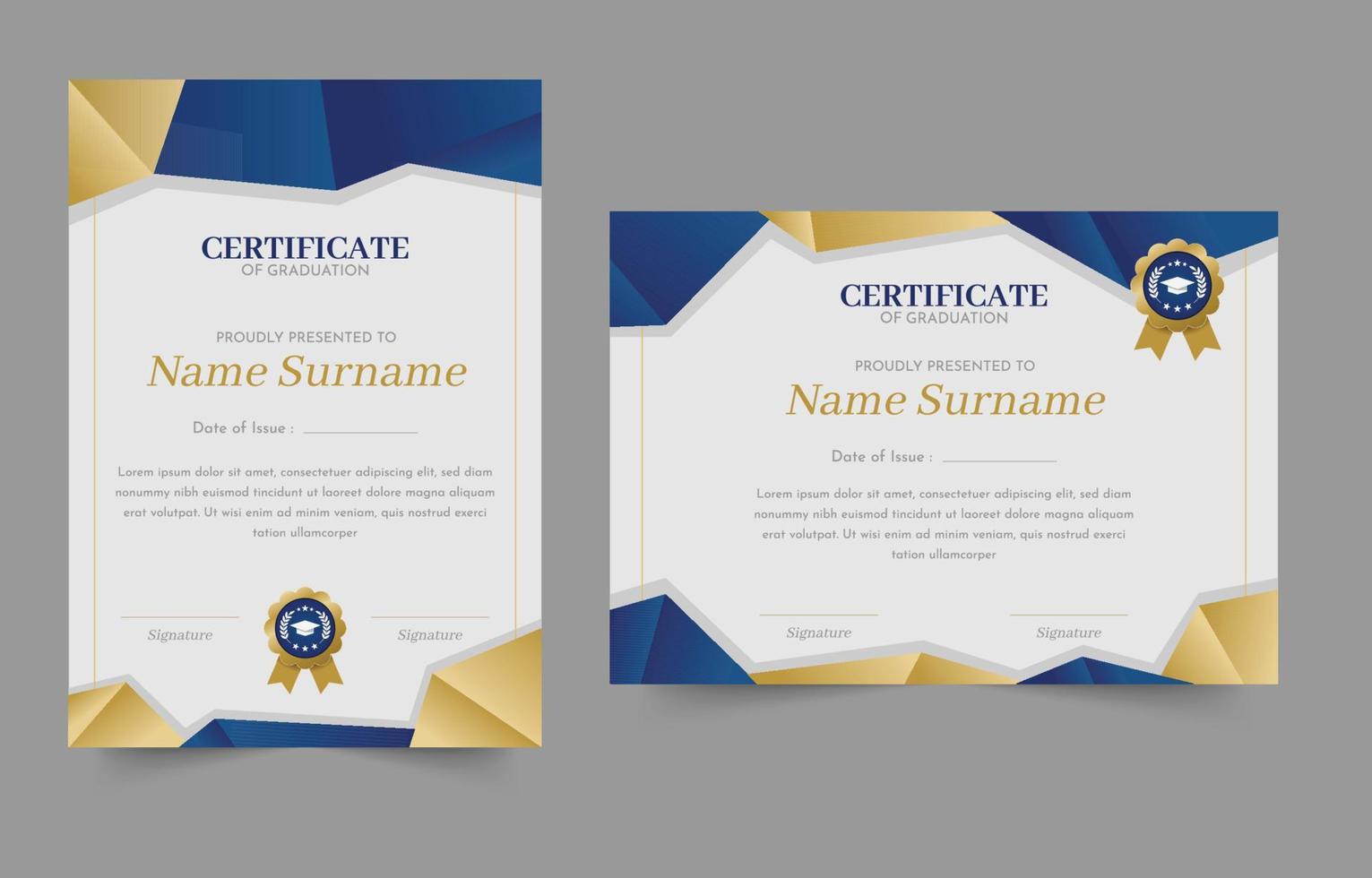 Education Certificate in Blue and Gold Background vector