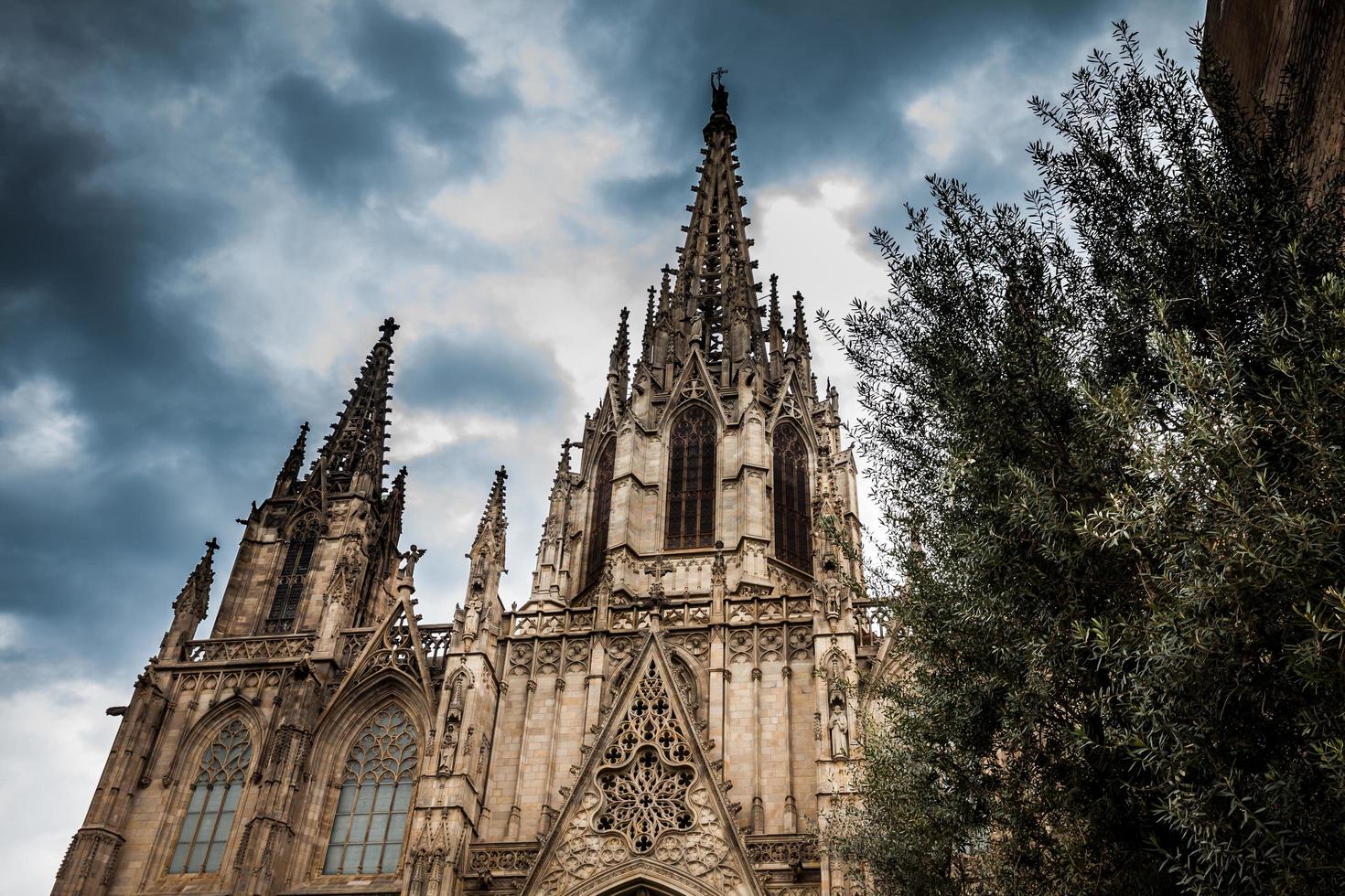 catedral de el santo cruzar y Santo eulalia a el gótico cuadrado en Barcelona foto