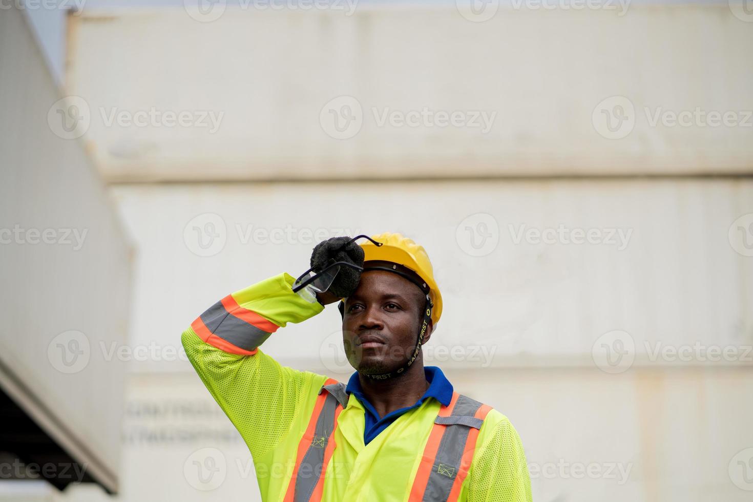 Construction worker after hard day's work.Tired male Worker photo