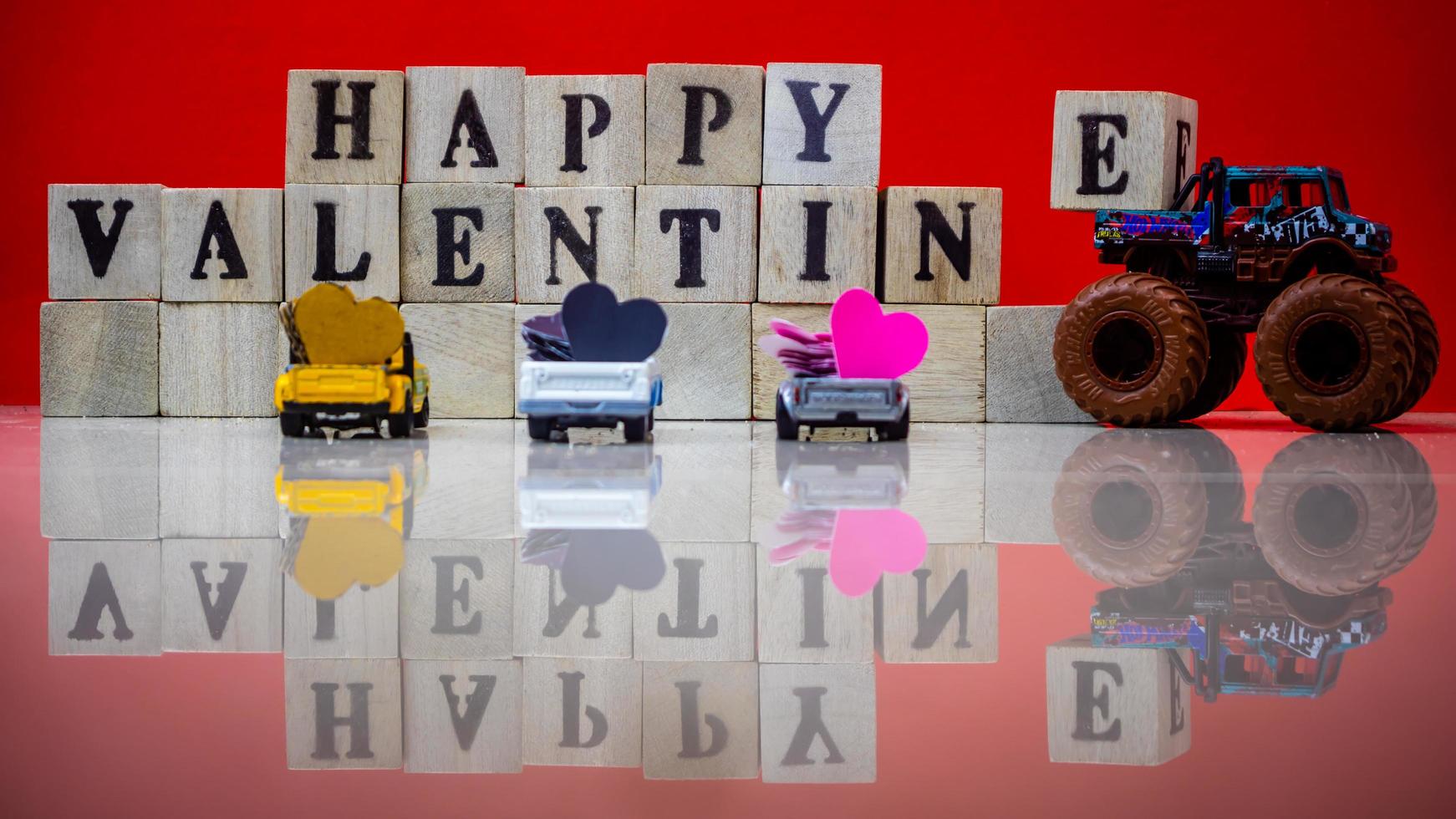 minahasa, Indonesia  January 2023, Happy valentine's day from stacked wooden blocks photo