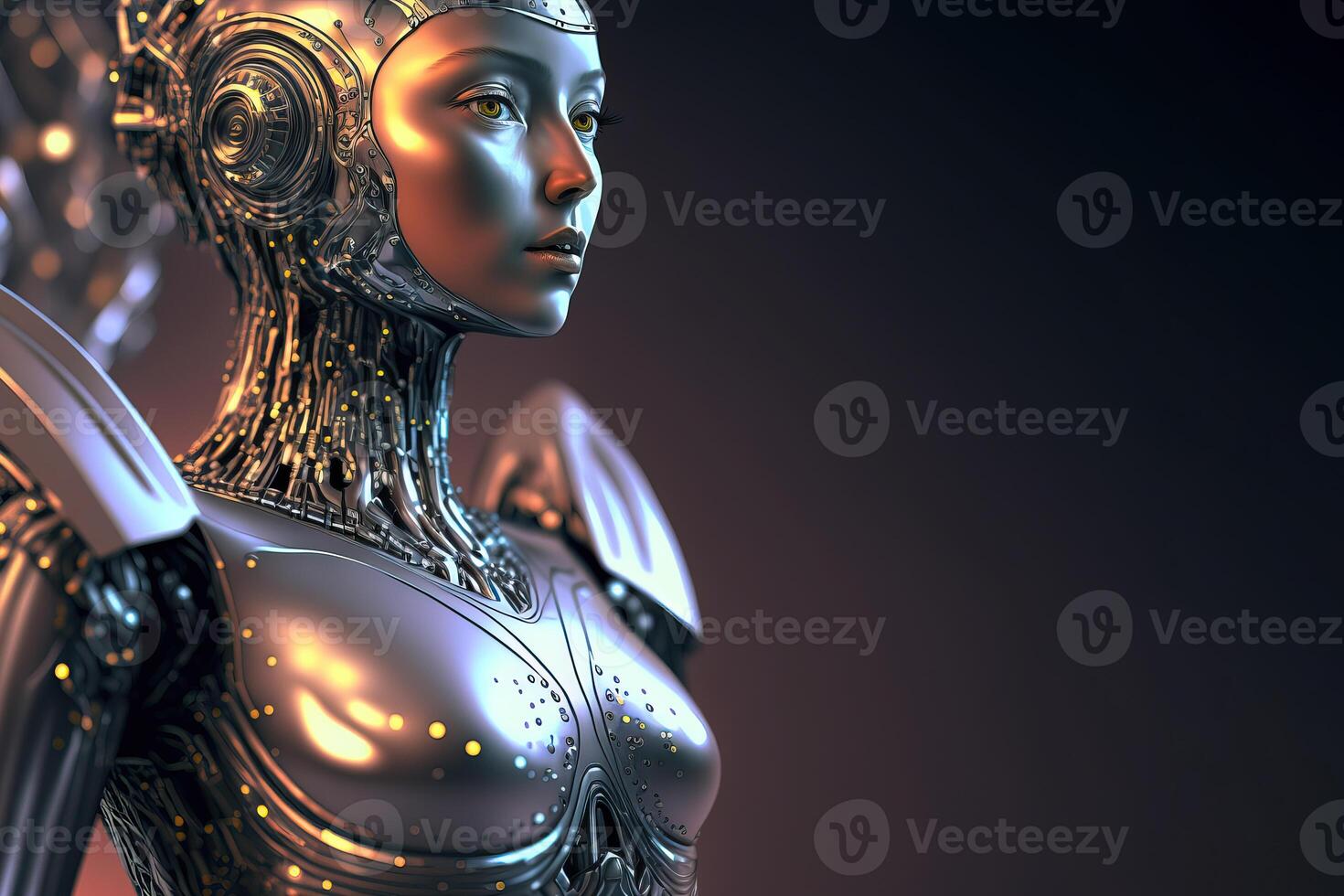 Retrofuturism metallic humanoid robot girl. . photo