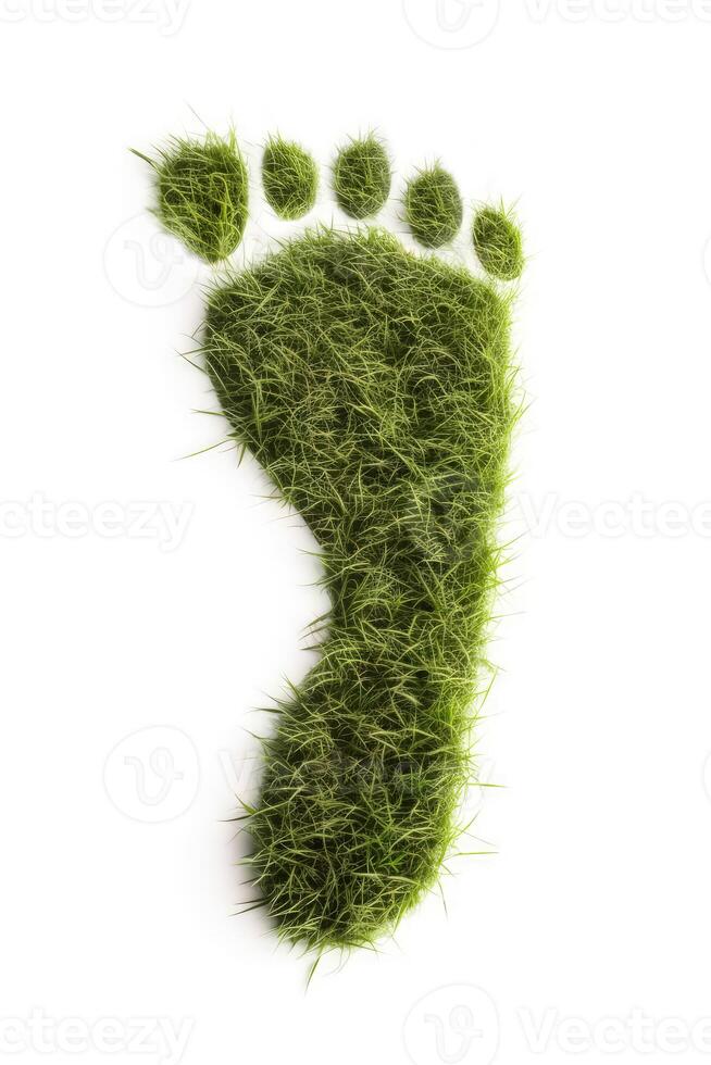 Ecological footprint symbol with green grass foot print. . photo