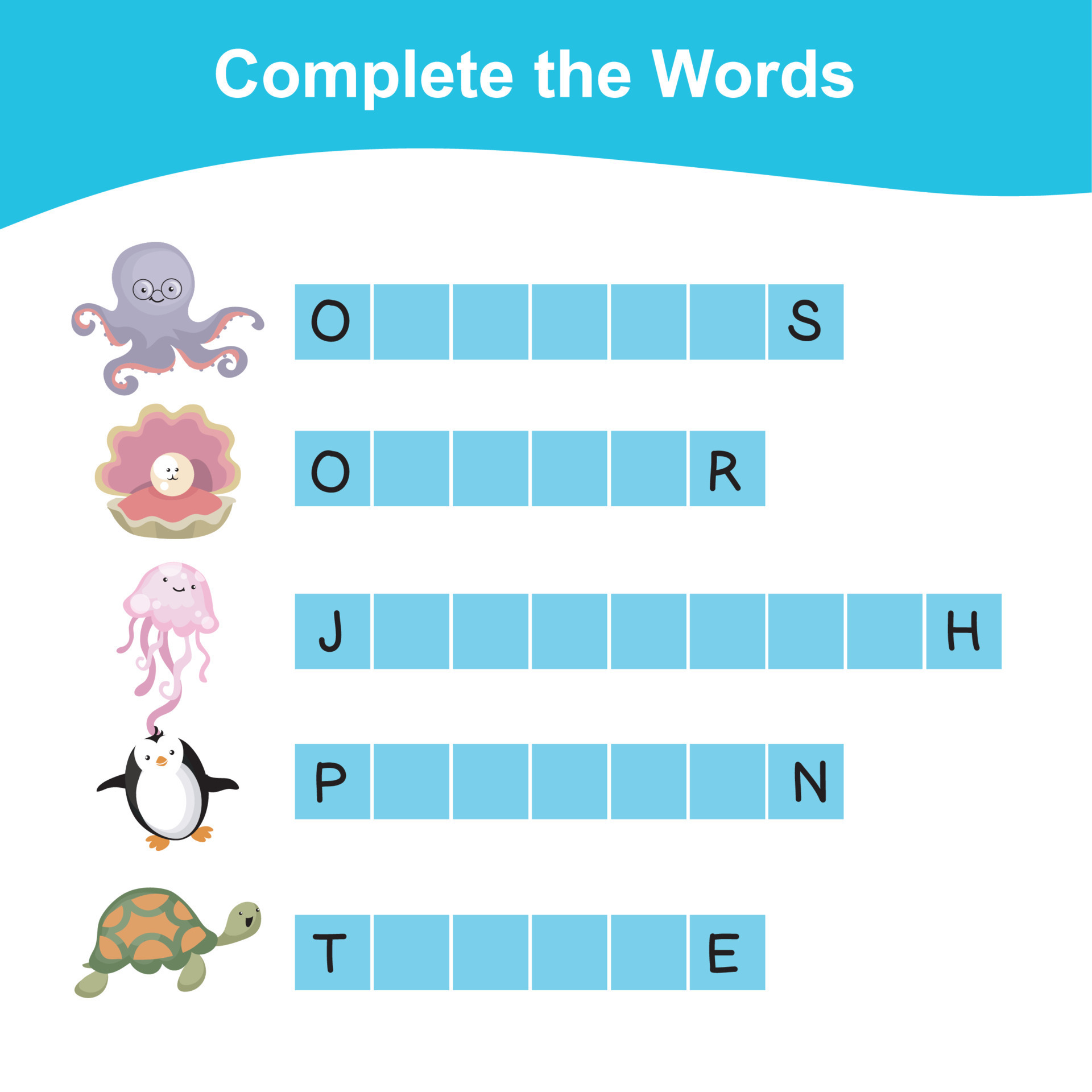 Complete the words worksheet what letters are missing sheet writing