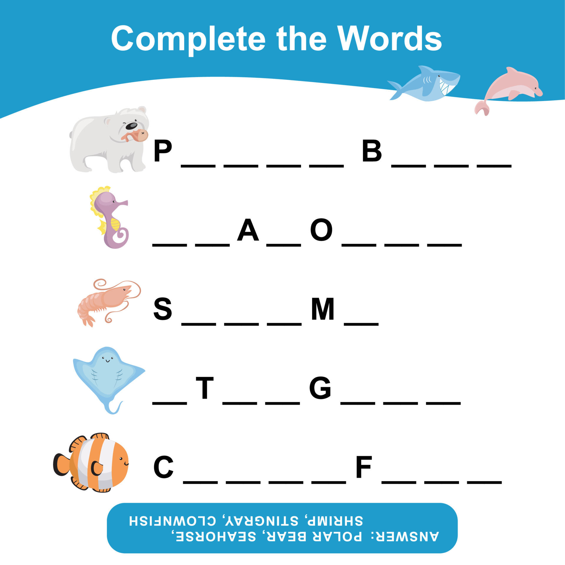 Complete the words worksheet what letters are missing sheet writing