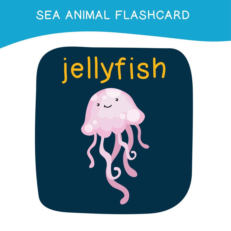 Cute sea animal flashcard for preschool children. English name ...