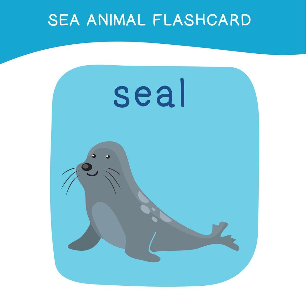 Cute sea animal flashcard for preschool children. English name ...