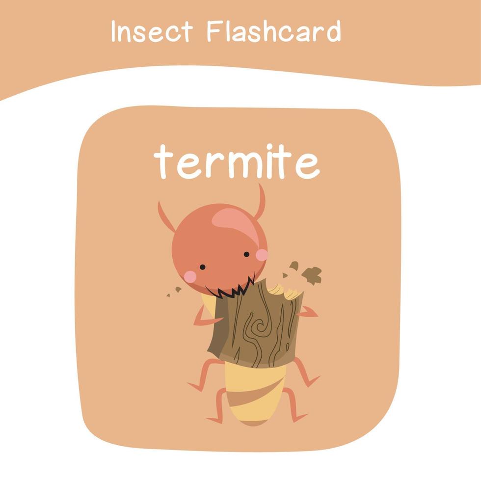 Insect Game flashcards for children. Educational printable game card with images using funny insect animal for kids. Animals with names. Animal card vocabulary. Vector illustration.