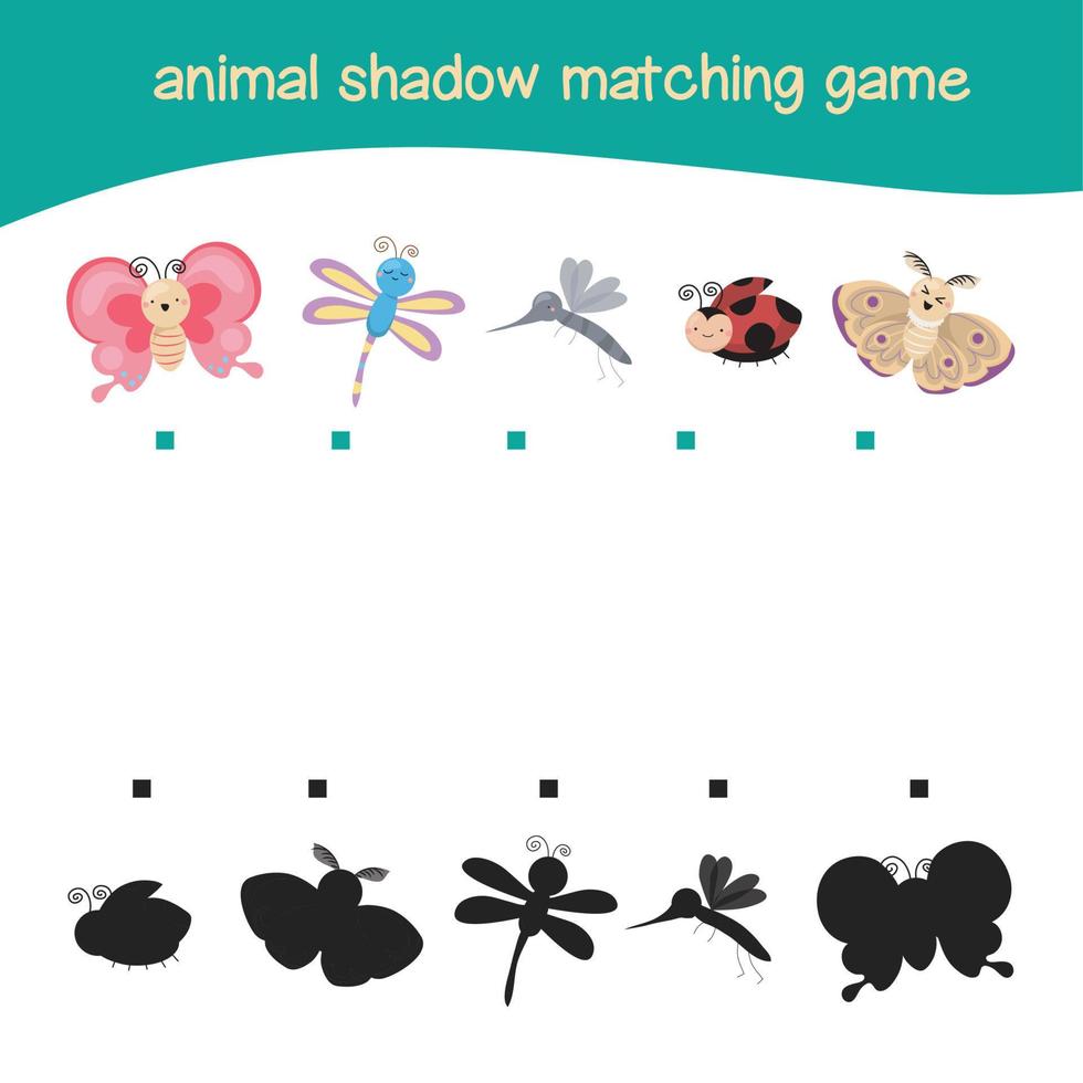 Find the correct shadow. Matching animal shadow game for children. Worksheet for kid. Educational printable worksheet. Vector illustration.