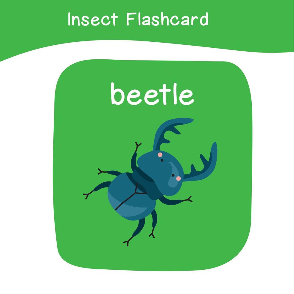 Insect Game flashcards for children. Educational printable game card with images using funny insect animal for kids. Animals with names. Animal card vocabulary. Vector illustration.