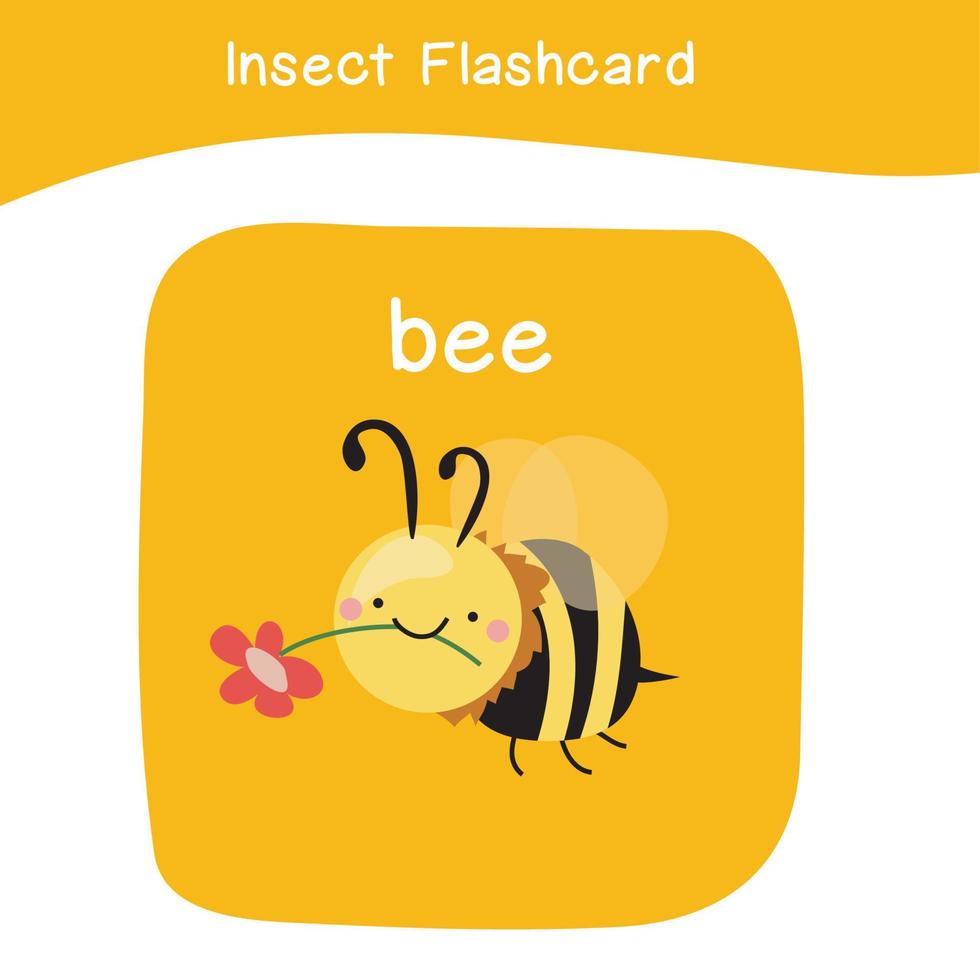 Insect Game flashcards for children. Educational printable game card with images using funny insect animal for kids. Animals with names. Animal card vocabulary. Vector illustration.