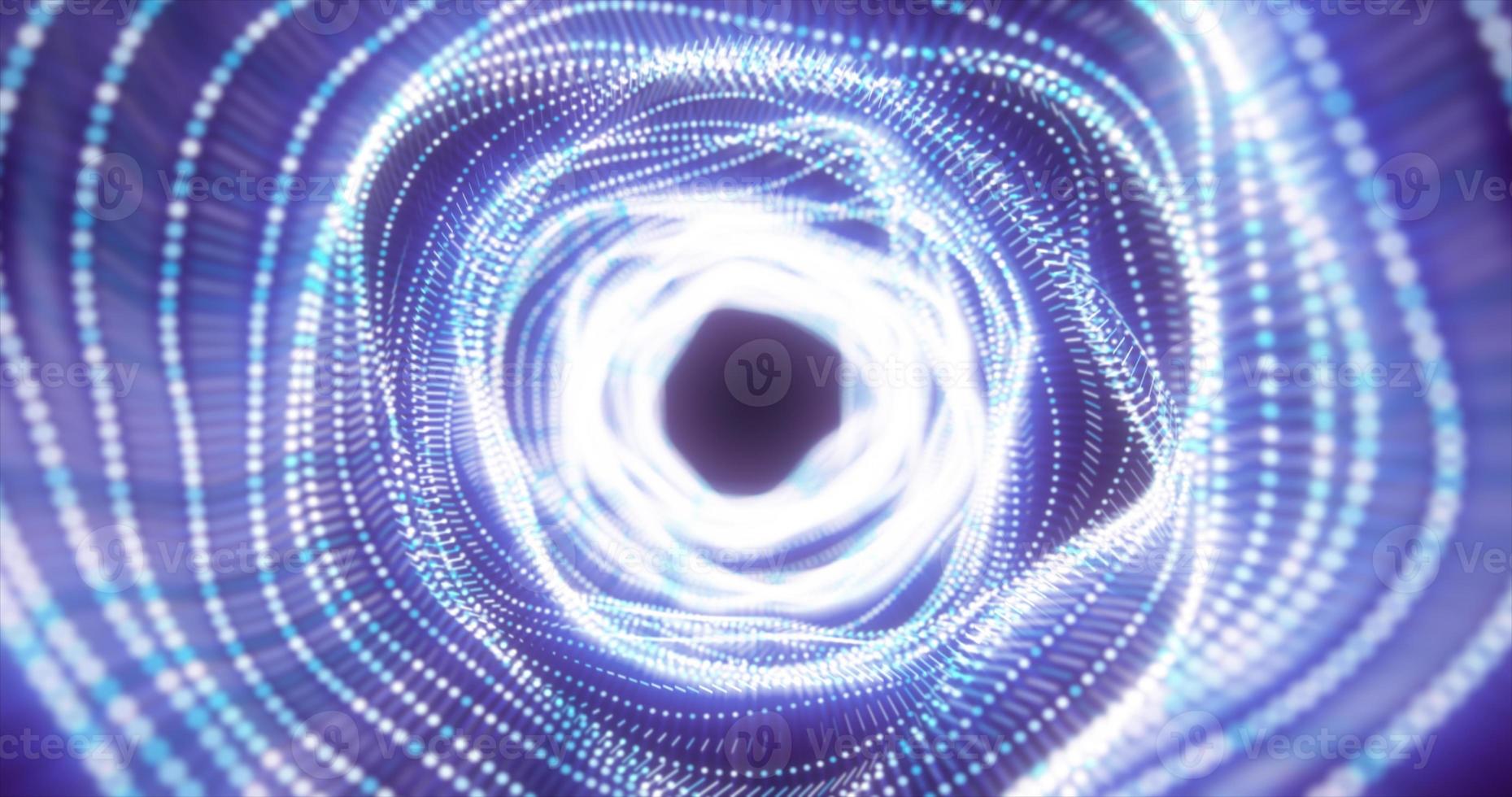 Abstract blue energy tunnel made of particles and a grid of high-tech lines with a glowing background effect photo
