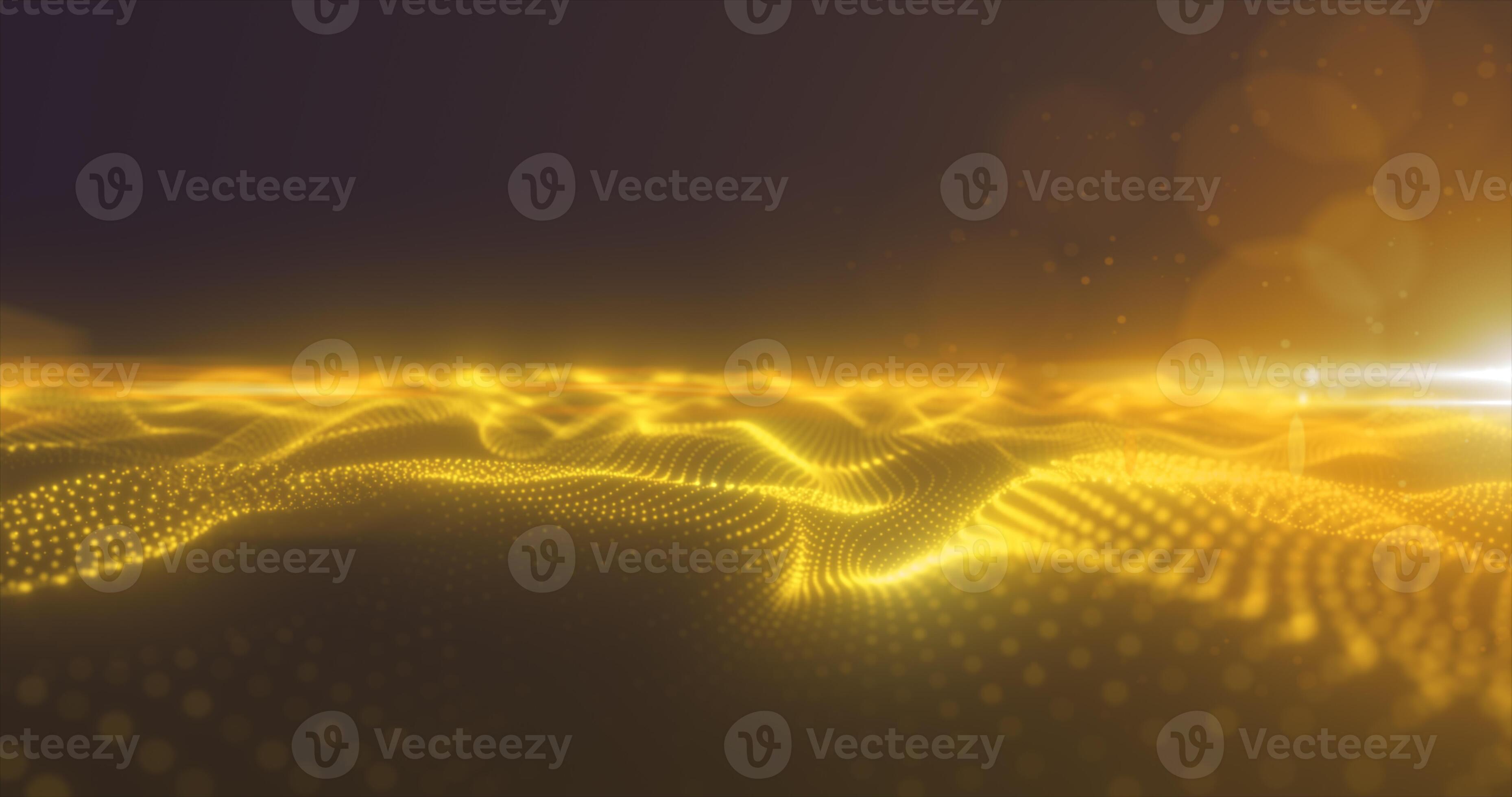 Abstract yellow energy surface with magic waves of particles and points