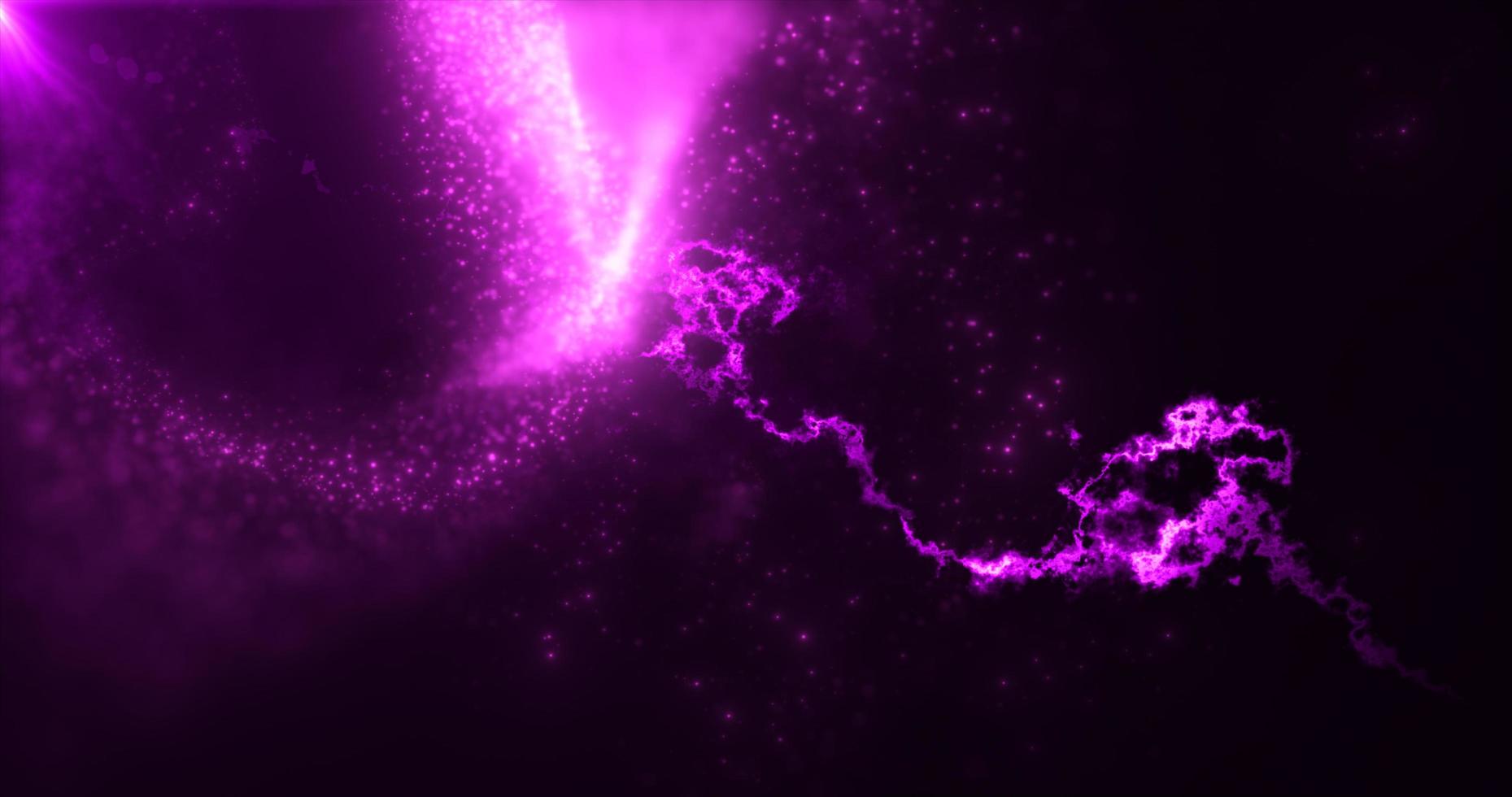 Abstract background of purple energy particles of energy magic waves flying from the wind with the effect of glow and blur bokeh photo