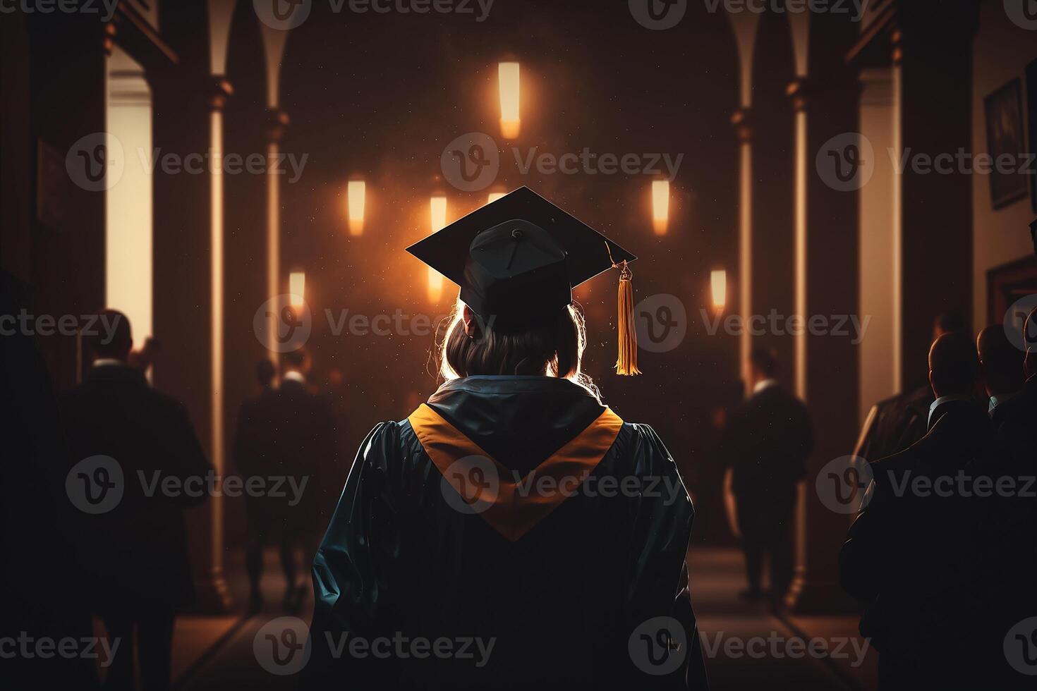 graduación un persona en el negro antecedentes con adicional chispas. generativo ai foto