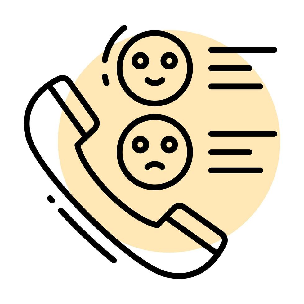 Phone receiver with emojis showing concept of phone call survey vector