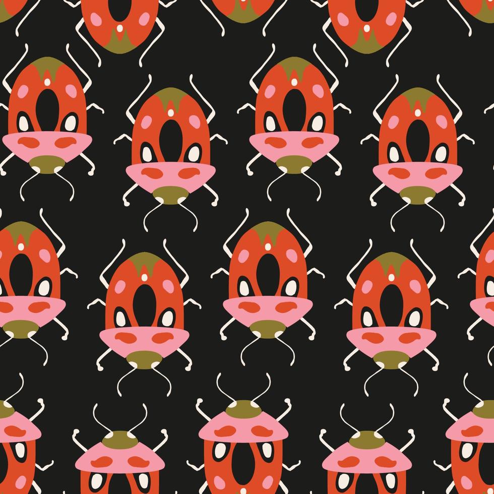 Seamless pattern with cute bugs. Colorful hand drawn vector illustration