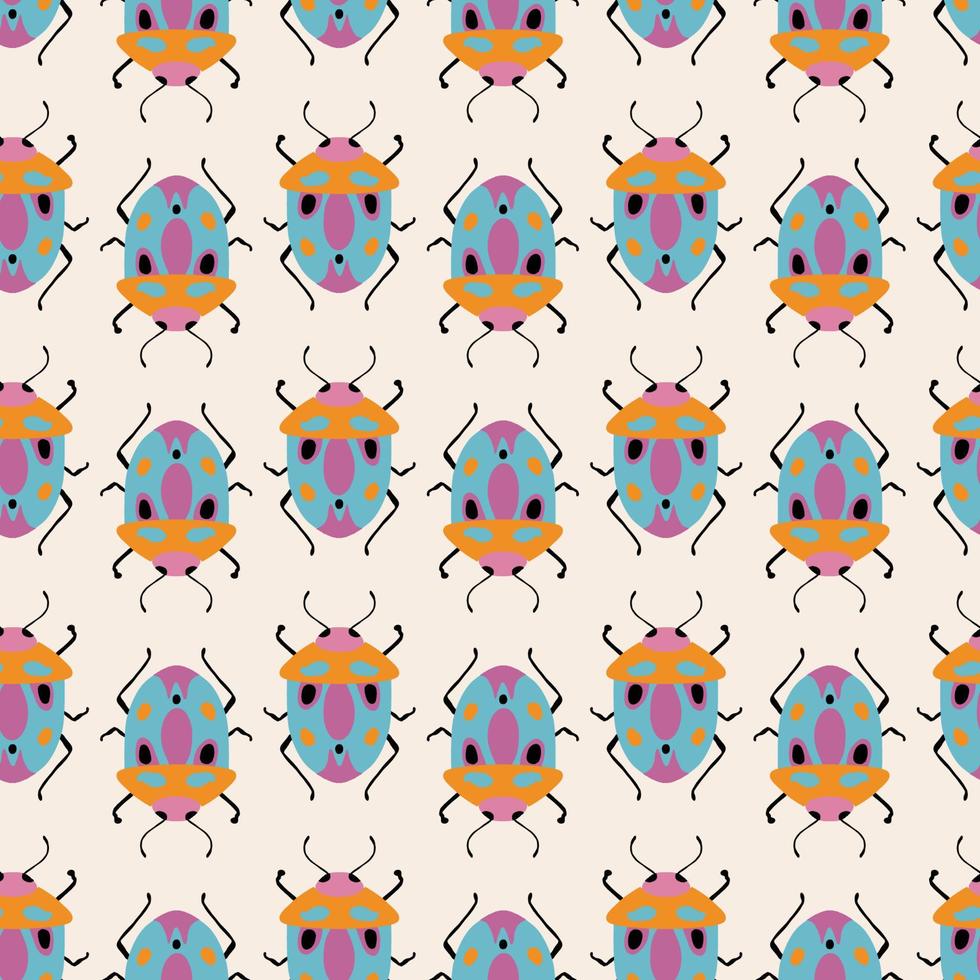 Seamless pattern with cute bugs. Colorful hand drawn vector illustration