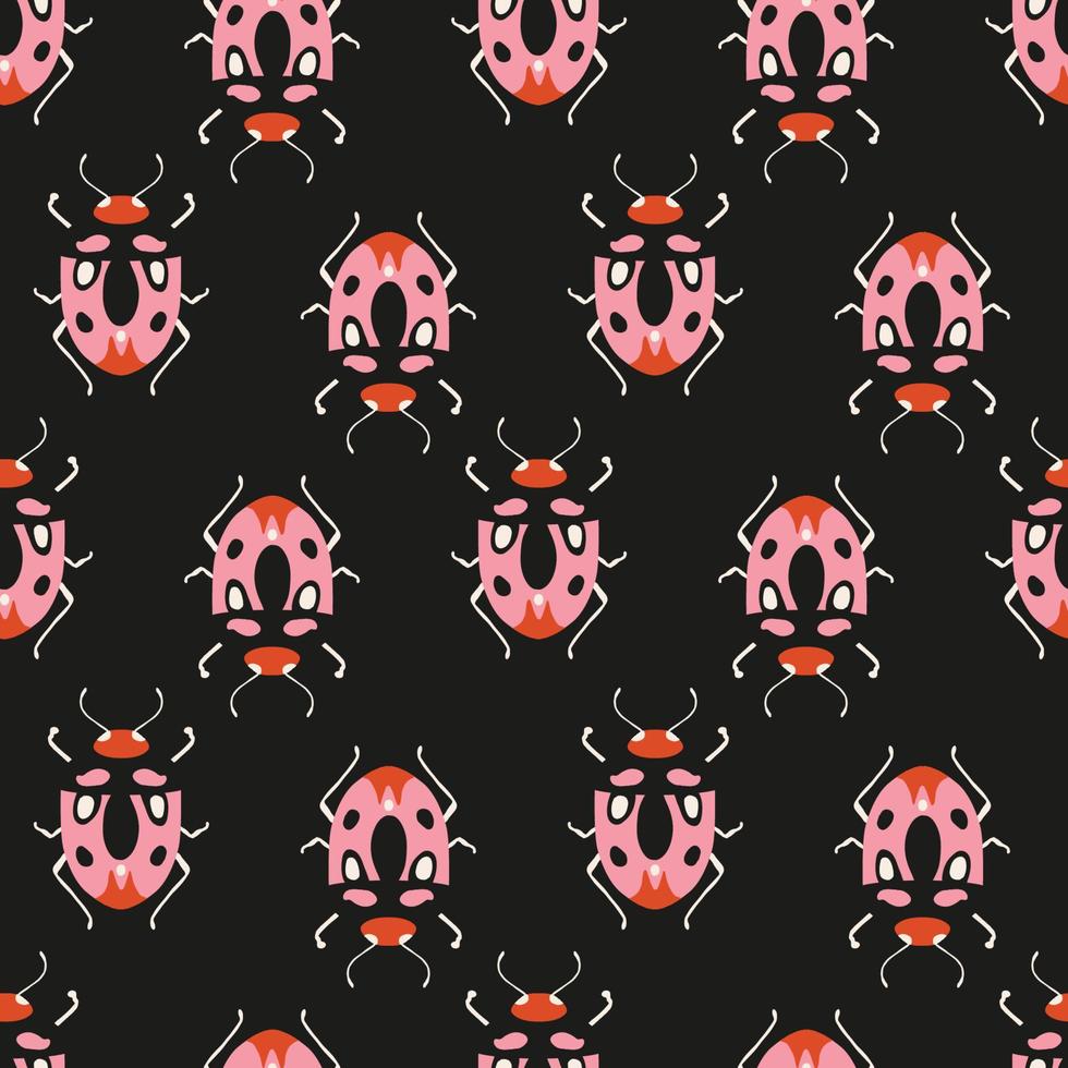 Seamless pattern with cute bugs. Colorful hand drawn vector illustration