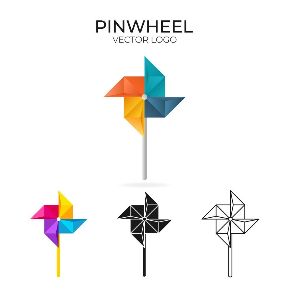 Origami vector logo set with pinwheel. isolated pinwheel Logo in different variations. Gradient, color, black and outline logotype.