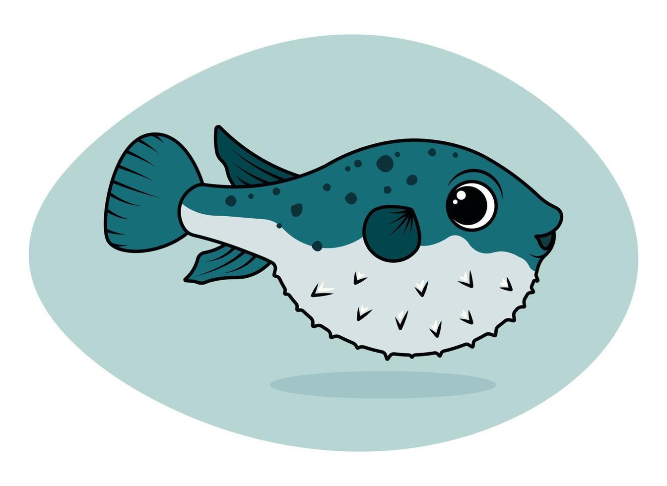 isolated Cute Fugu fish in cartoon style on background. Funny puffer fish for any use. Vector illustration