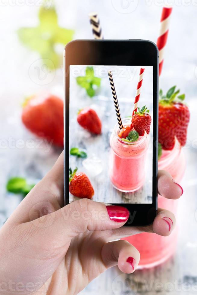 Strawberry smoothie in the glass photo
