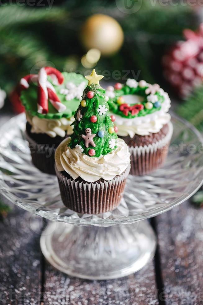 Christmas cup cakes served photo