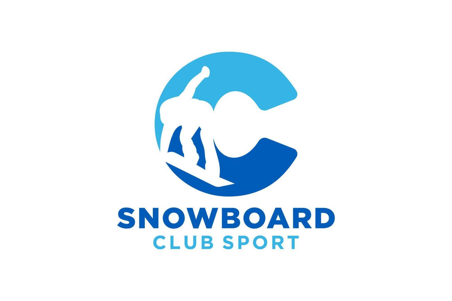 Vector initials letter C with snowboard creative geometric modern logo design.