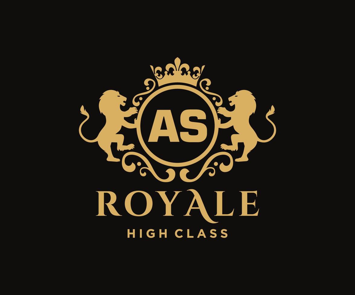 Golden Letter AS template logo Luxury gold letter with crown. Monogram alphabet . Beautiful royal initials letter. vector