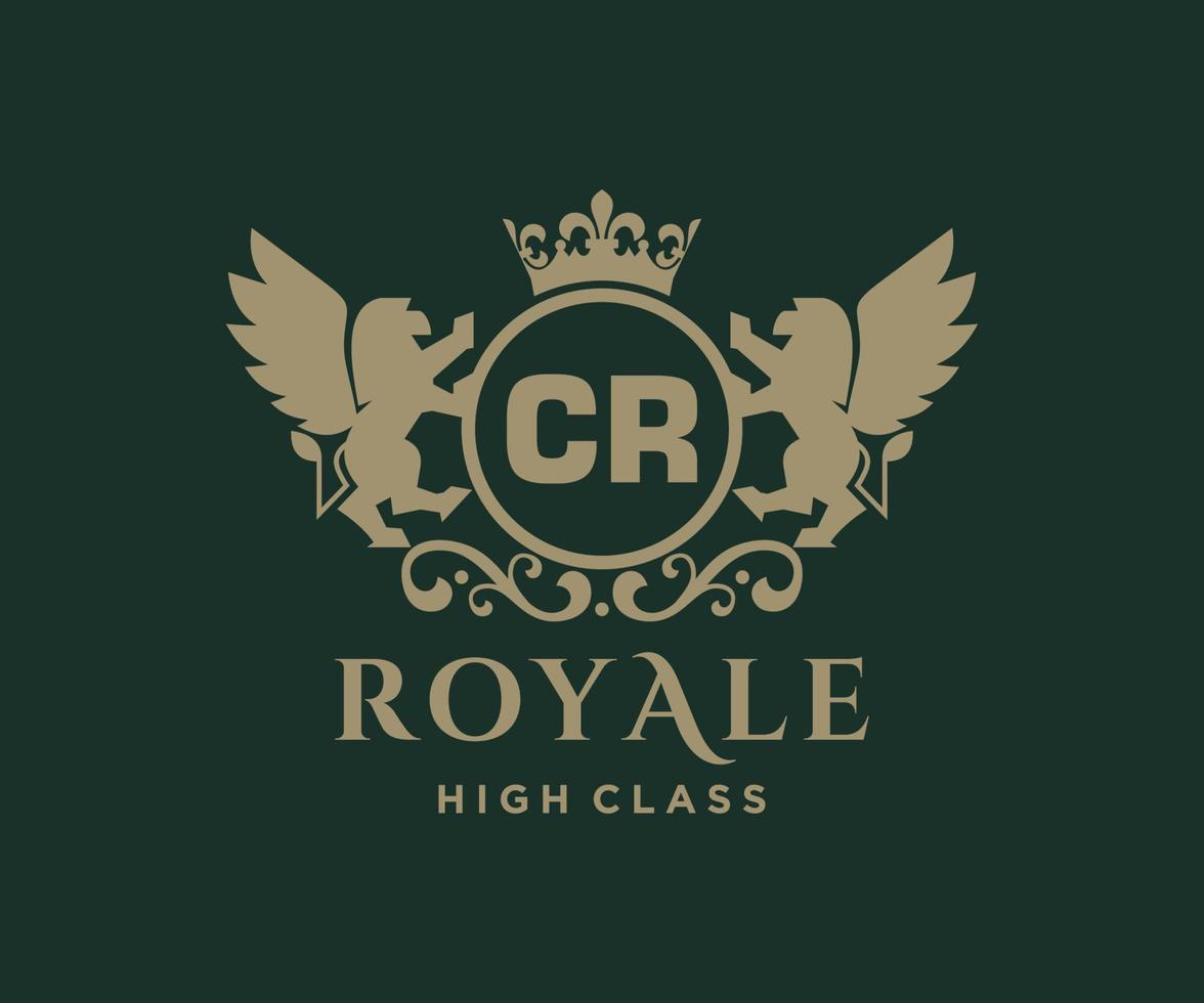Golden Letter CR template logo Luxury gold letter with crown. Monogram alphabet . Beautiful royal initials letter. vector