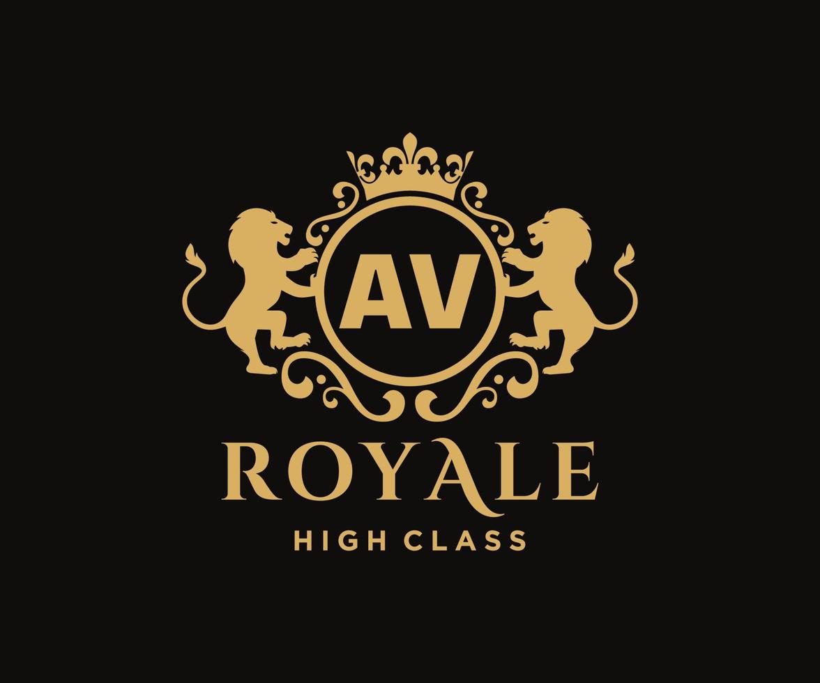 Golden Letter AV template logo Luxury gold letter with crown. Monogram alphabet . Beautiful royal initials letter. vector