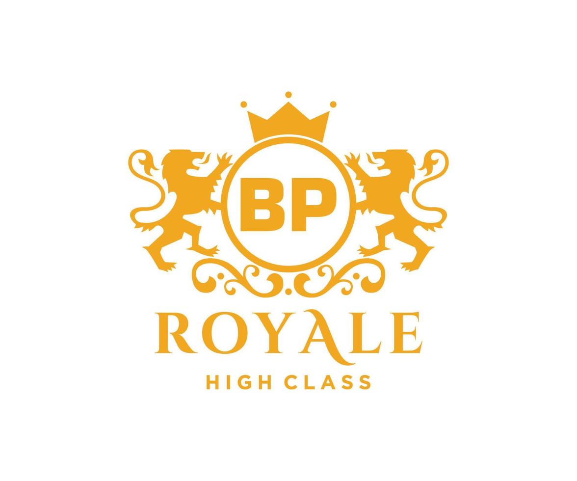 Golden Letter BP template logo Luxury gold letter with crown. Monogram alphabet . Beautiful royal initials letter. vector