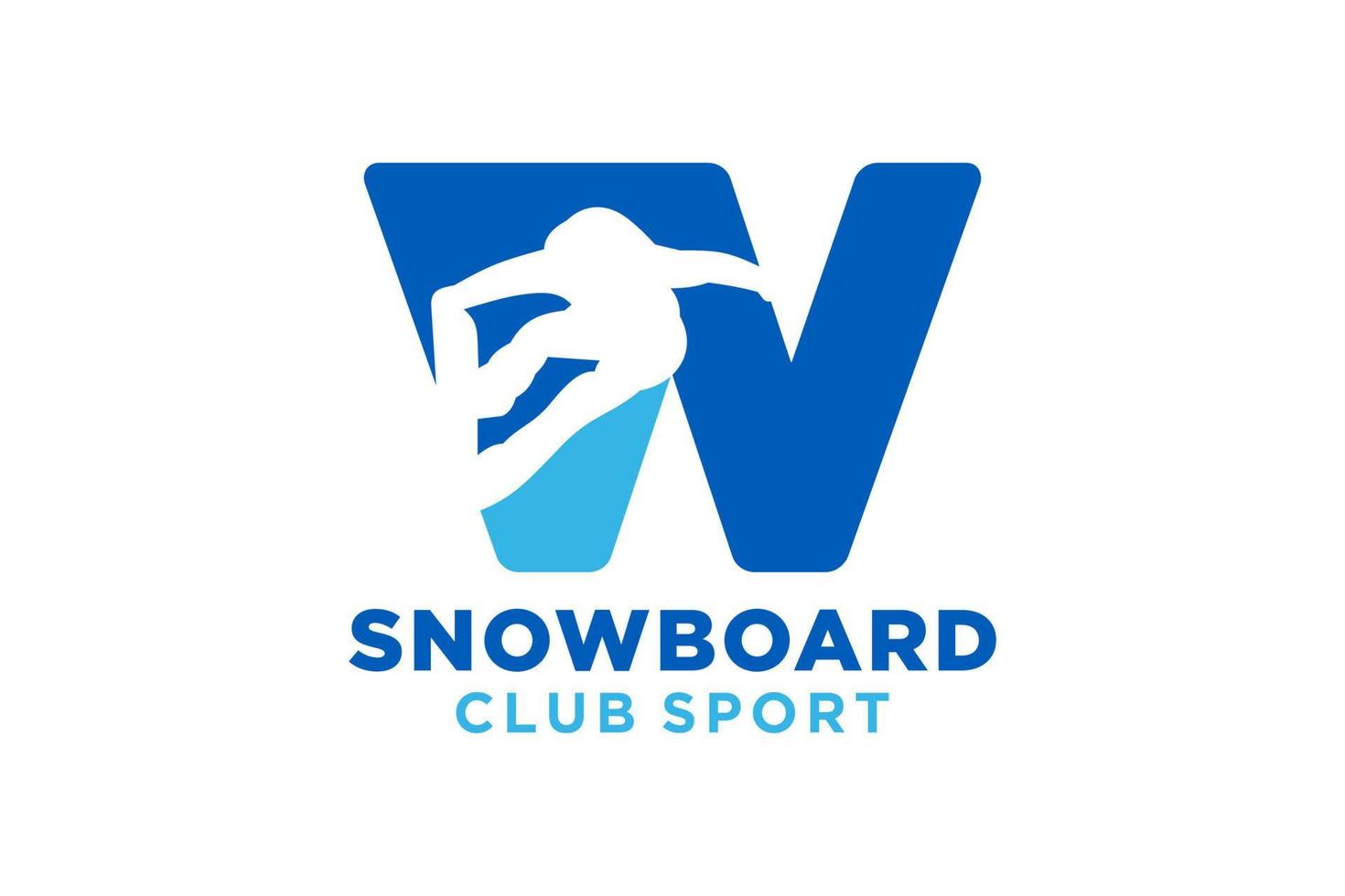 Vector initials letter W with snowboard creative geometric modern logo design.