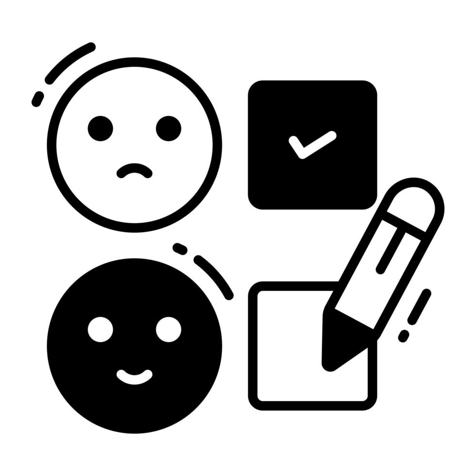 Emojis with checkmark and pencil, concept of feedback vector