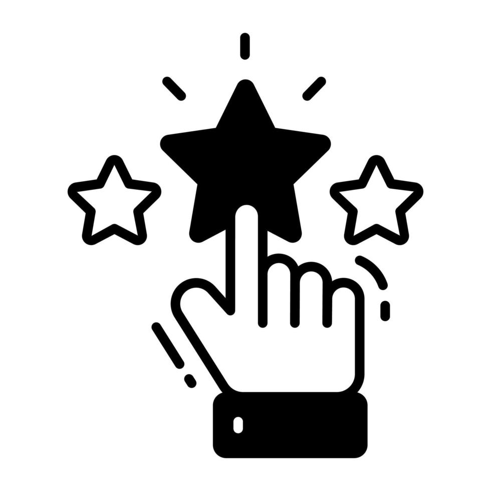 Three star with hand showing concept of rating icon in modern style vector