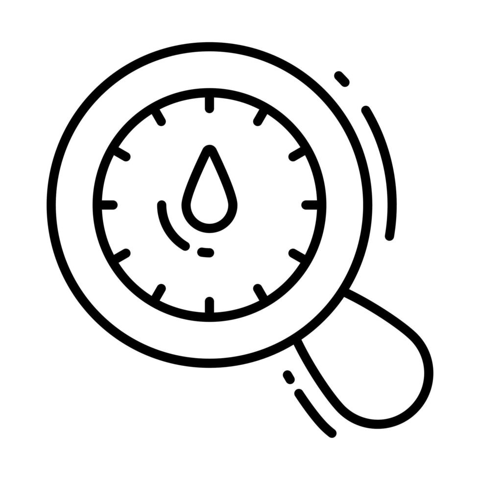 Speedometer inside magnifying glass, performance search icon vector