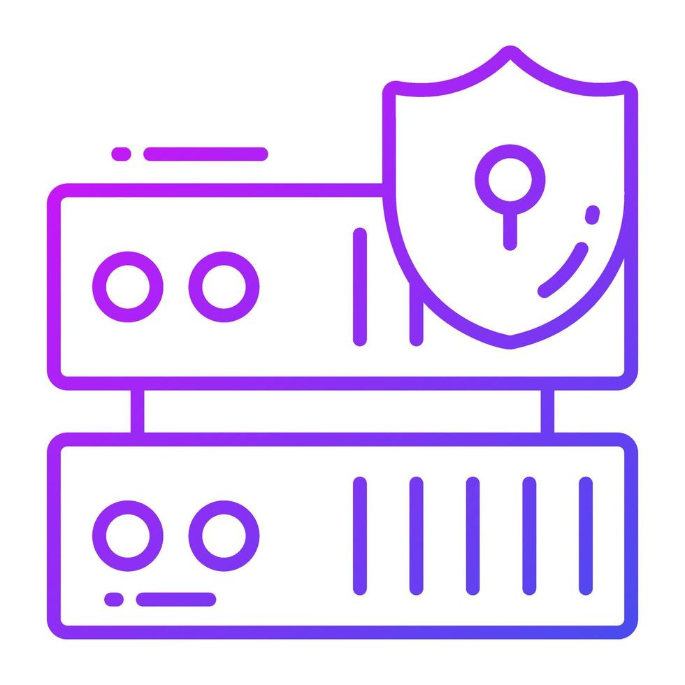 Protection shield with data server showing concept of data server security vector