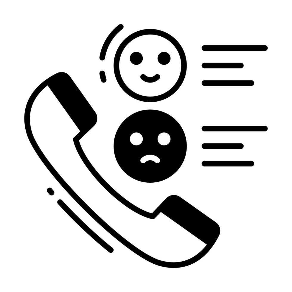 Phone receiver with emojis showing concept of phone call survey vector