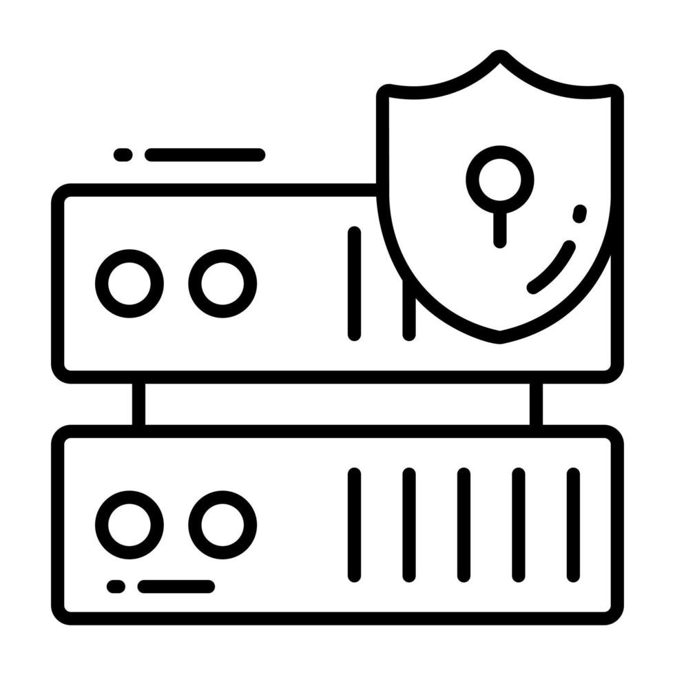 Protection shield with data server showing concept of data server security vector