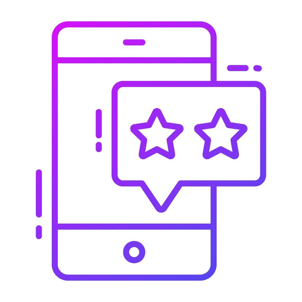Stars inside chat bubble with mobile denoting mobile app rating vector