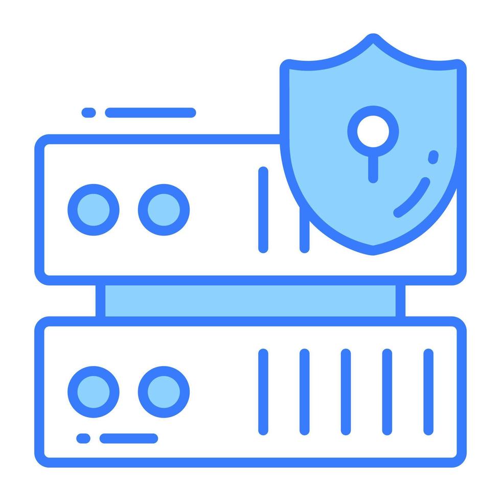 Protection shield with data server showing concept of data server security vector
