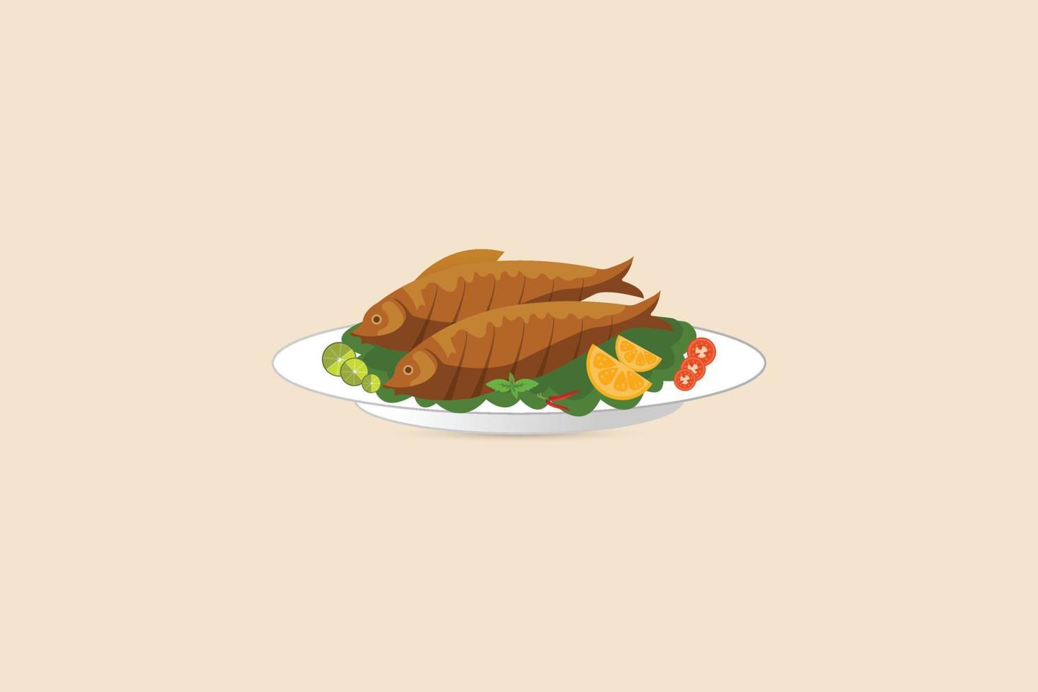 Fresh fish healthy dinner illustration vector