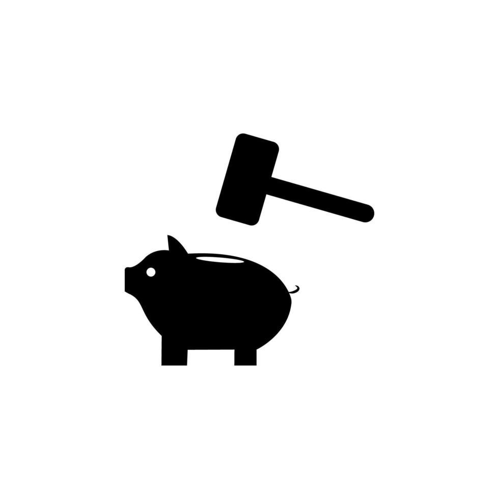dinero cerdo y martillo vector icono ilustración