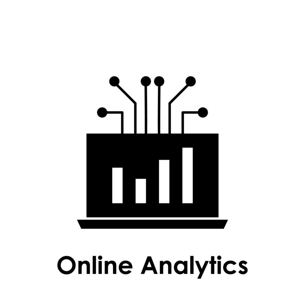 chart, laptop, online analytics vector icon illustration