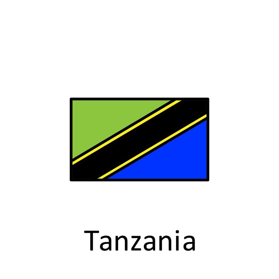 nacional bandera de Tanzania en sencillo colores con nombre vector icono ilustración