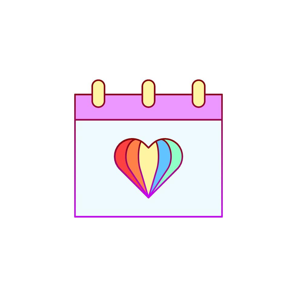 calendario, corazón, arcoíris, orgullo vector icono ilustración