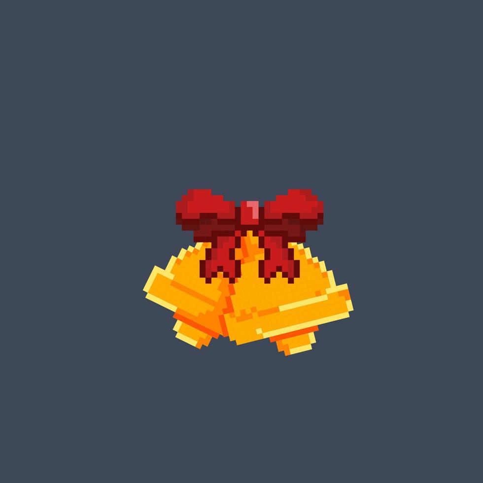 two golden bells in pixel art style vector