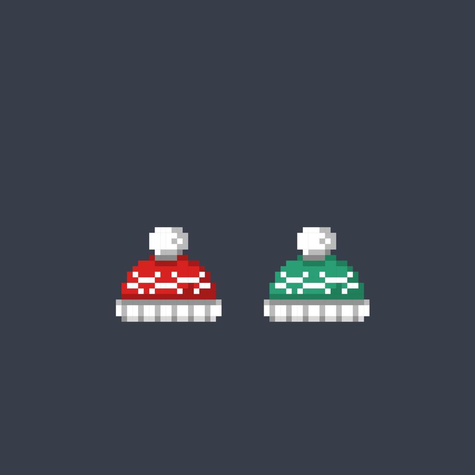 red and green warm cap in pixel art style vector