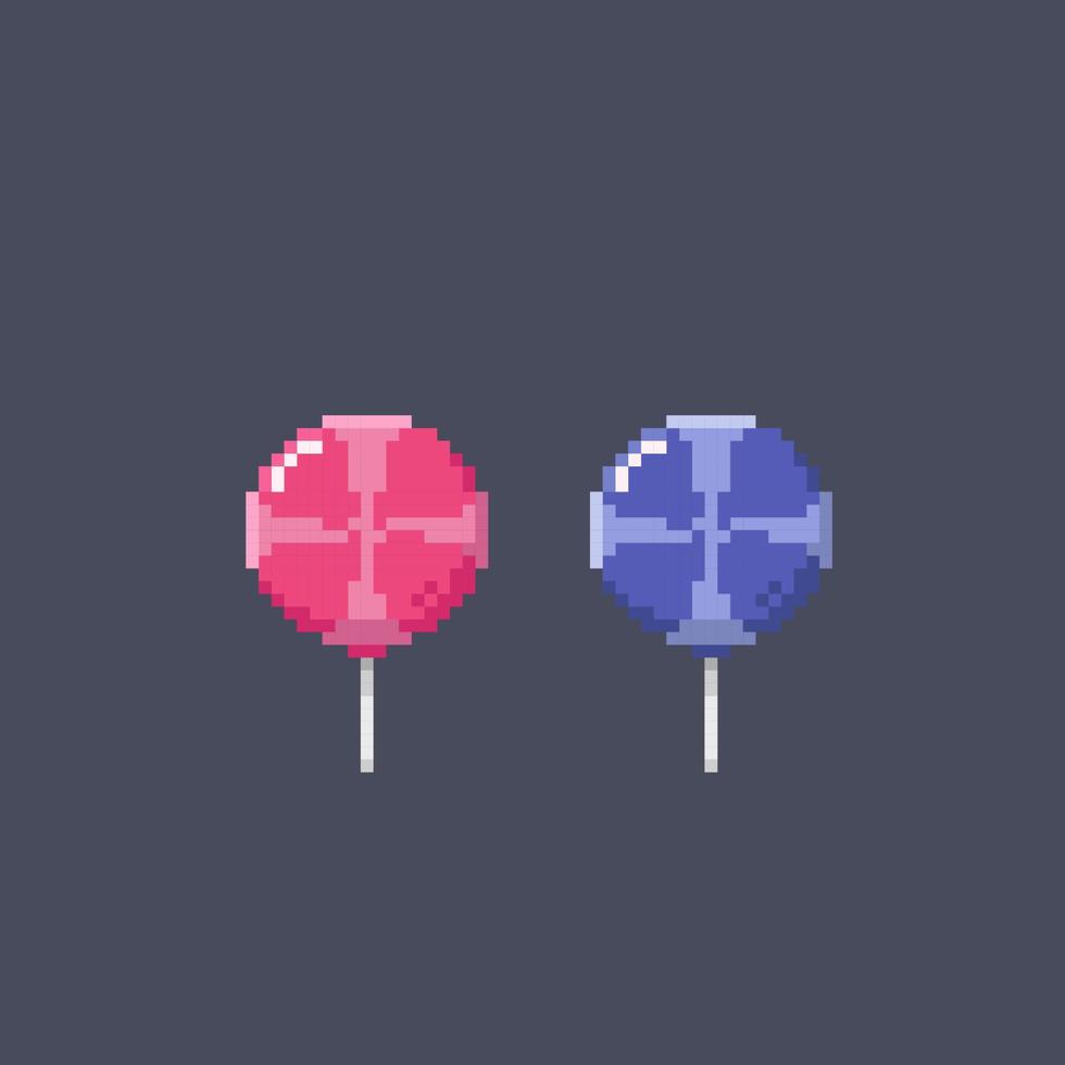 blue and pink lollipop candy in pixel art style vector